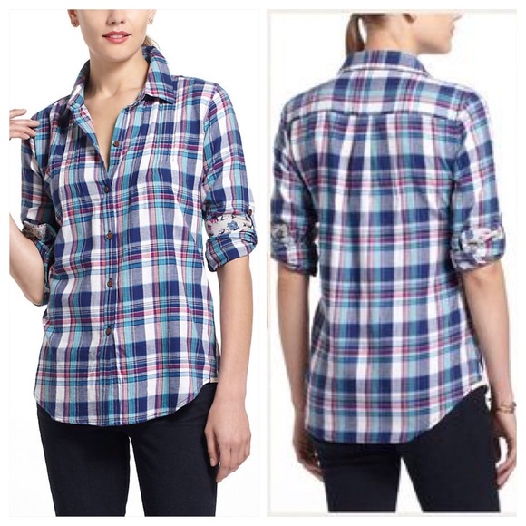 {Anthro} Trovata Pintucked Flannel Buttondown - Picture 1 of 2